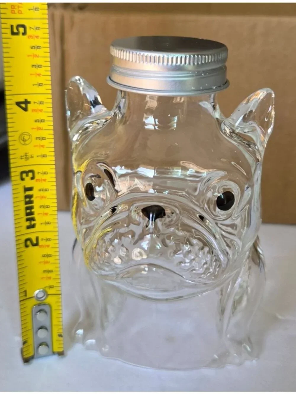 Bulldog Shaped Clear Glass Jar Airtight Lid Storage Dog Treats or Small Items